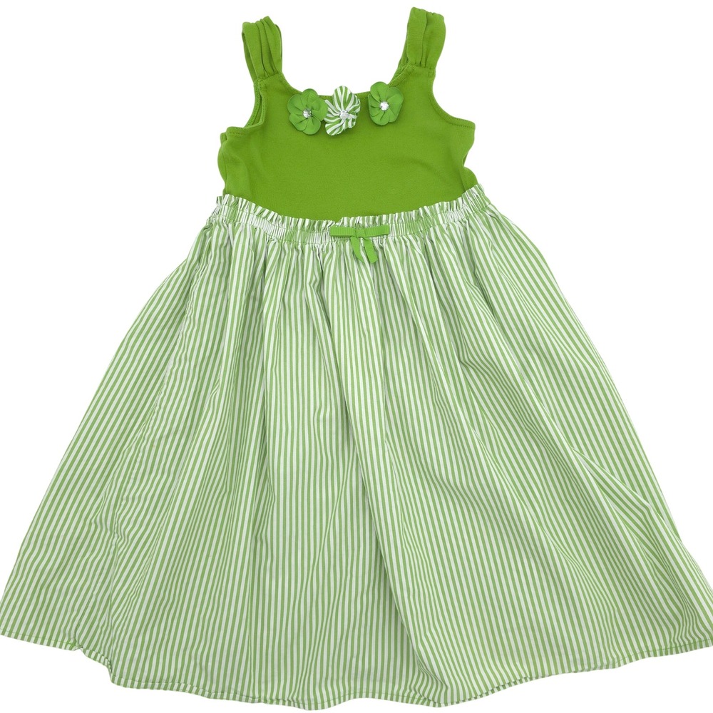 Gymboree 2011 Green Striped Floral Sleeveless Dress Girls Size 8